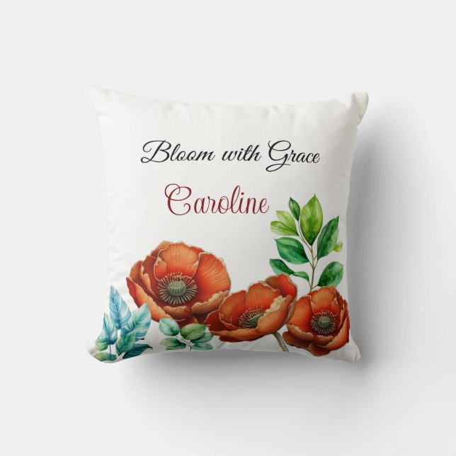 Almofada Sublime Aquarela Poppies Vermelhos Feliz Reforma (Frente)