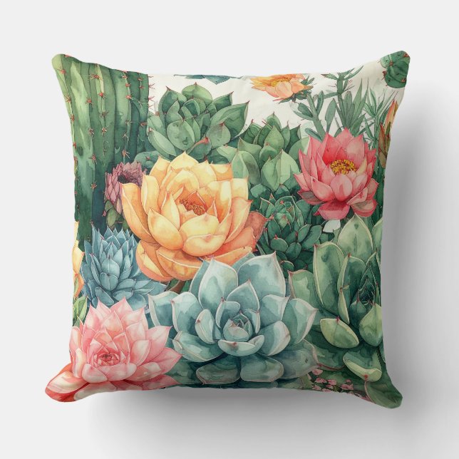 Almofada Succulent Garden Pillow - Cactus Botanical Plant  (Frente)