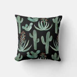 Almofada Succults e saguaro cactos em fundo negro
