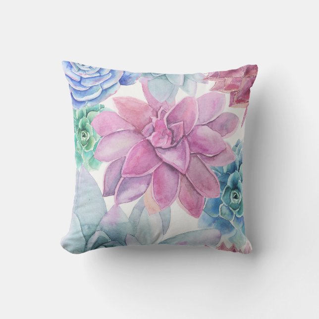 Almofada Suculente Moderno Jardim Chic Fiesta Floral Branco (Frente)