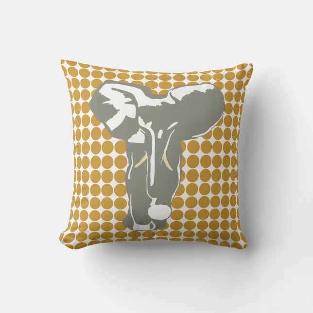 Almofada Sudan Brown Safari Dot com Elefante de Arte Pop (Frente)