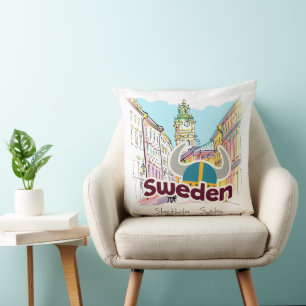 Almofada Suecia de Estocolmo personalizada de aquarela