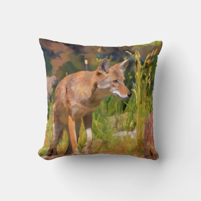 Almofada Summer Coyote Wildlife Painting (Frente)