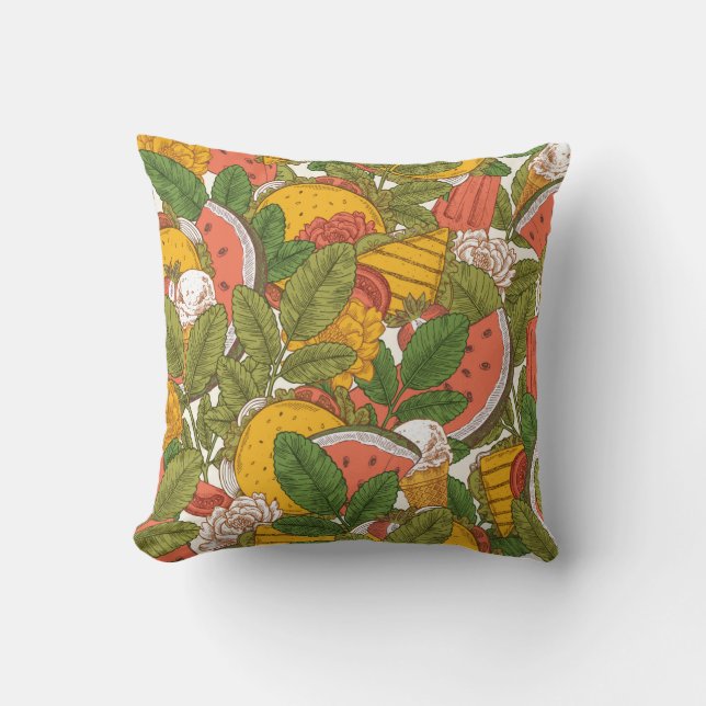 Almofada Summer food seamless pattern. Sanwiches,ice cream  (Frente)