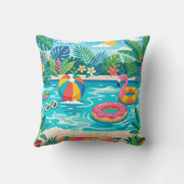 Almofada Summer Pool Party Illustration Throw Pillow