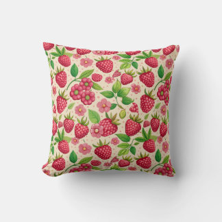 Almofada Summer Raspberry Garden Botanical Fruit Pattern