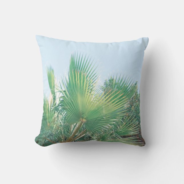 Almofada Summer Vibes Palm Tree deixa verde-claro (Frente)