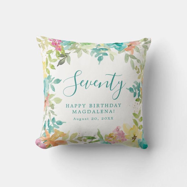 Almofada Summer Watercolor Floral Custom 70 Birthday (Frente)