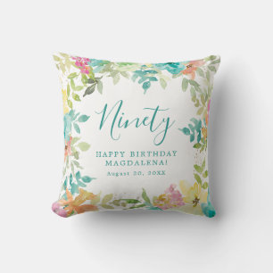 Almofada Summer Watercolor Floral Custom 90 Birthday