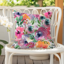 Summer Watercolor Floral Indigo Red Pink Orange