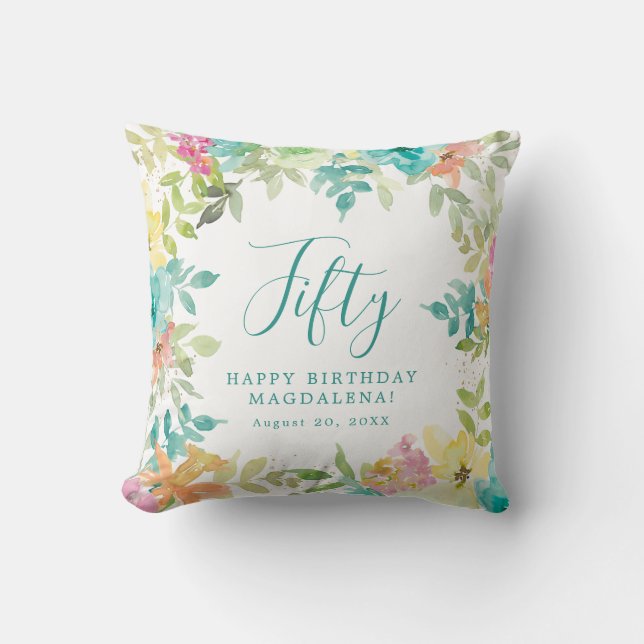 Almofada Summer Watercolor Floral Personalizado 50º Anivers (Frente)