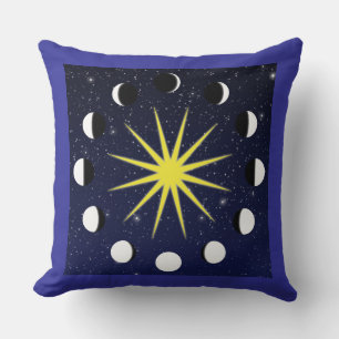Almofada Sun, fases da lua & estrelas