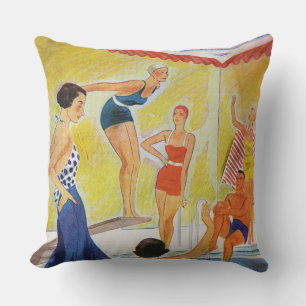 Almofada Sunbathers retros na piscina, bonés de banho