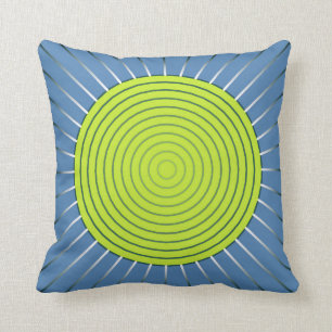 Almofada Sunburst geométrico moderno - azul do limão e da