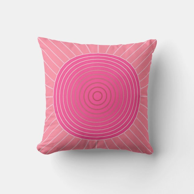 Almofada Sunburst Geométrico Moderno - Sombras Rosa-Coral (Frente)