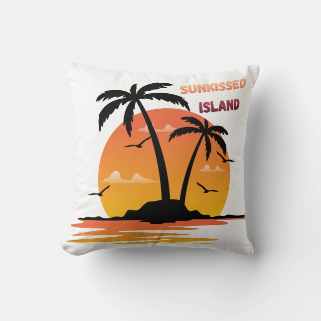 Almofada Sunkissed Island Retro Sunset Palm Tree Throw Pill (Frente)