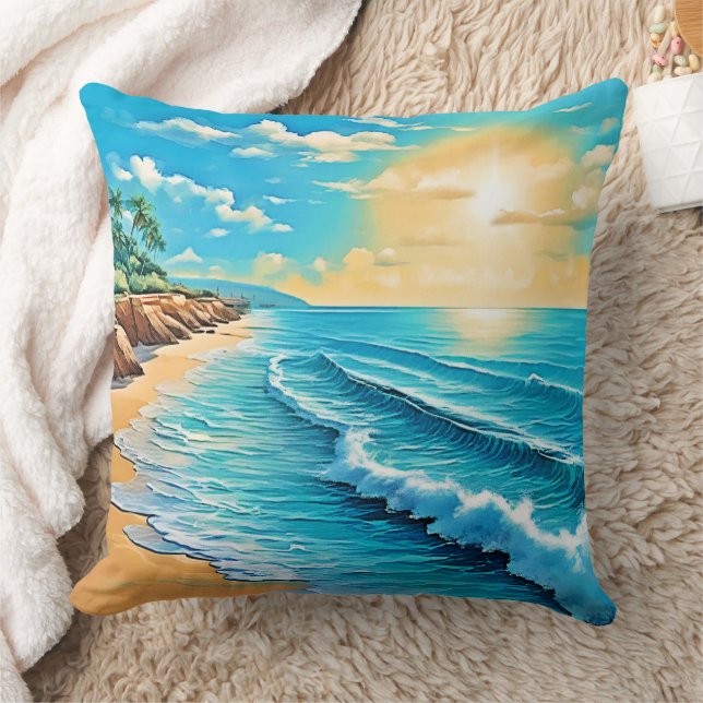 Almofada Sunlit Beach Waves Design (Cobertor)