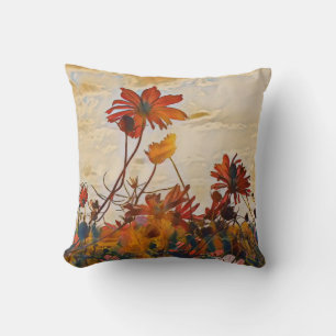 Almofada Sunny Orange Cosmos Flores Impressionistas Estilo