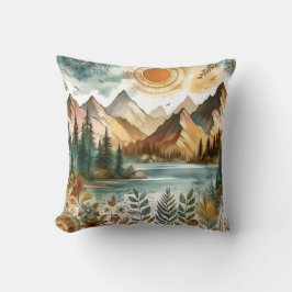 Almofada Sunny Rustic Boho Nature Pattern Mountain Lake