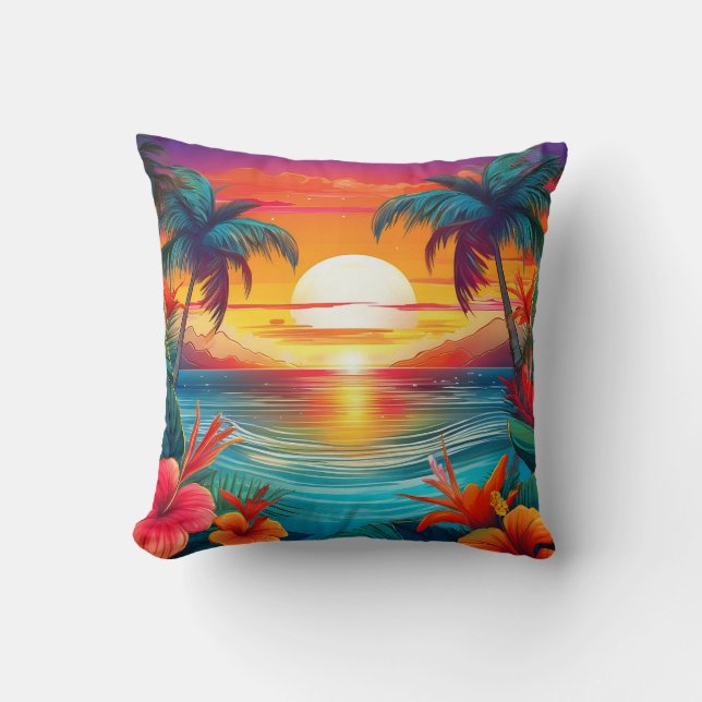 Almofada Sunset de Paraíso Tropical (Frente)
