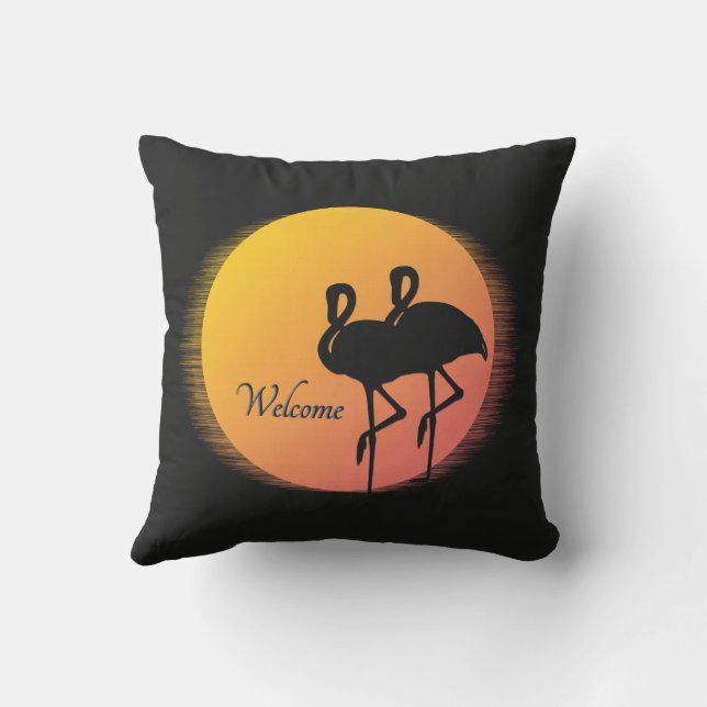 Almofada Sunset Flamingos Welcome (Verso)