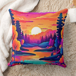 Almofada Sunset Lake Fantasy Art
