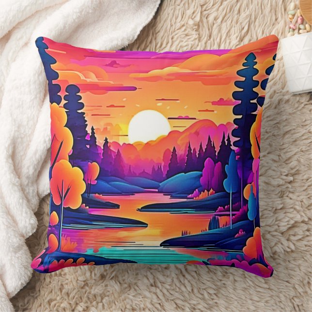 Almofada Sunset Lake Fantasy Art (Cobertor)