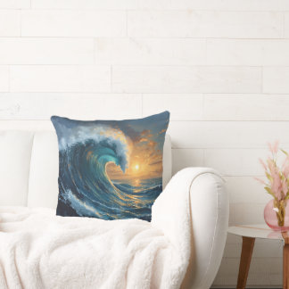 Almofada Sunset Ocean Wave – Arte Abstrata do Mar
