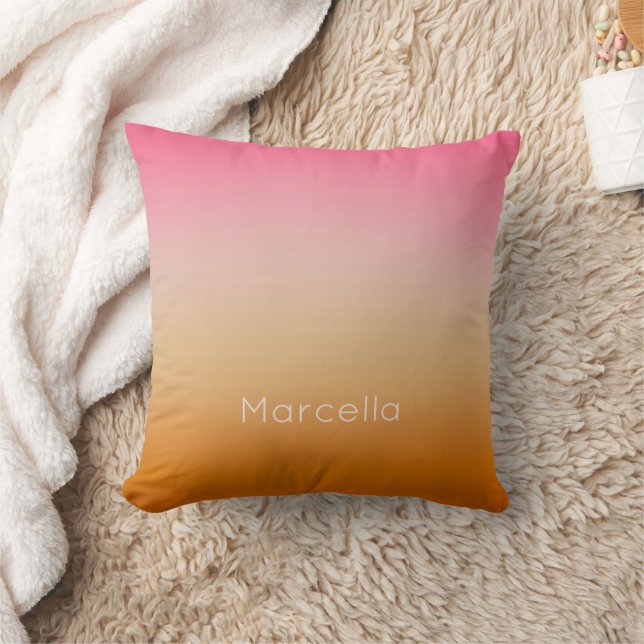 Almofada Sunset Orange Pink Ombré Nome Personalizado (Cobertor)