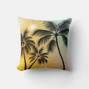 Almofada Sunset Tropical com Palmeiras - Arte Natural de Pr