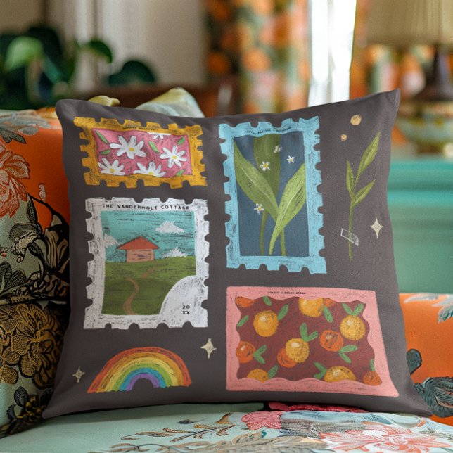 Almofada Sunshine Meadows | Monograma do Nome da Família na (Criador carregado)