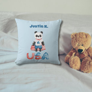 Almofada Super-herói Panda Patriótico e Bonito Personalizad