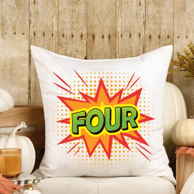 Almofada Super-herói Texto Crianças 4º Aniversário (Superhero Text Kids 4th Birthday little sunshine Throw Pillow)