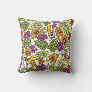 Almofada Surf Pareau Hawaiian Hibiscus Surfing - Violet