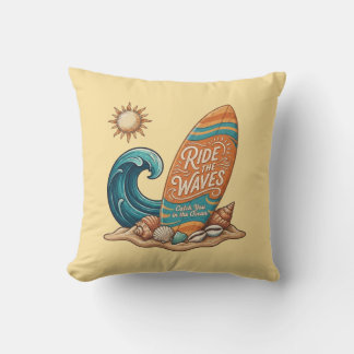 Almofada Surf & Sea: Vintage Surfing Quote Throw Pillow