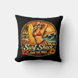 Almofada Surf Shack Surfista Pin-Up | Cavalgar as Ondas Pra