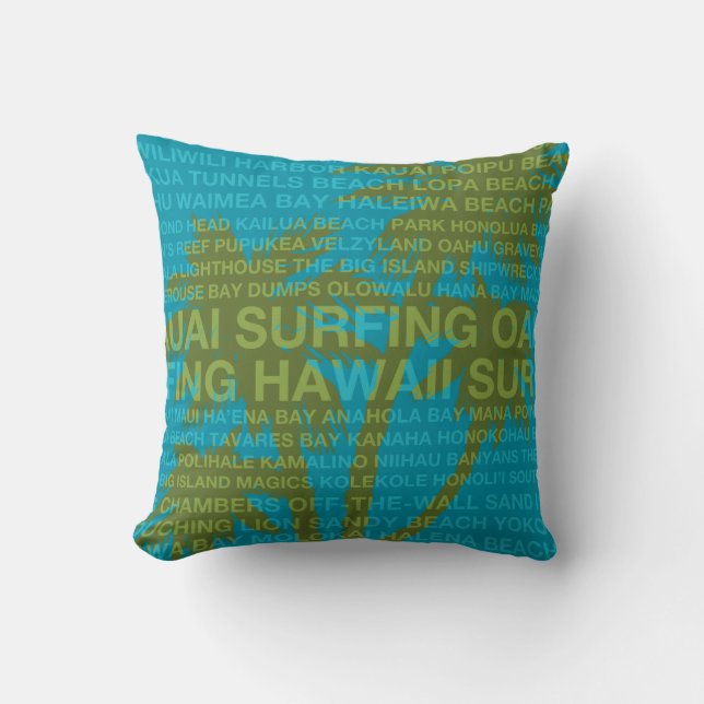 Almofada Surfando Travesseiros Hawaii Palm Trees Havaianos (Frente)