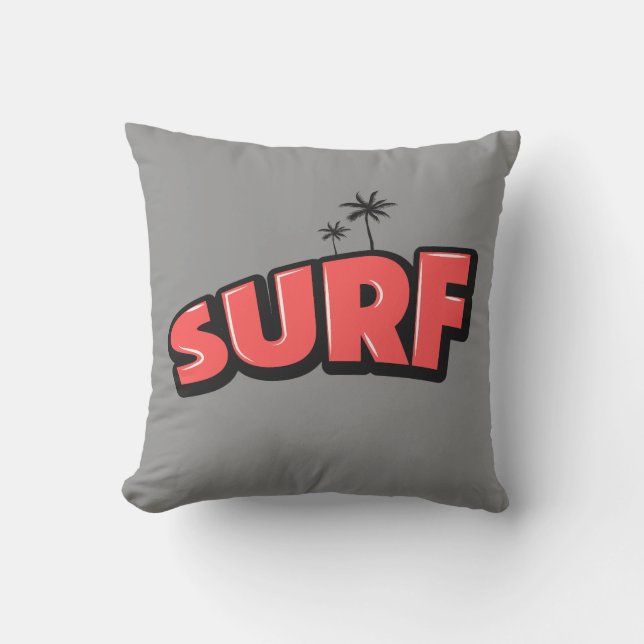 Almofada Surfe, apenas surfe. Em vermelho e cinza (Frente)