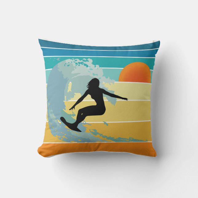 Almofada Surfer Girl Vintage Sunset (Frente)