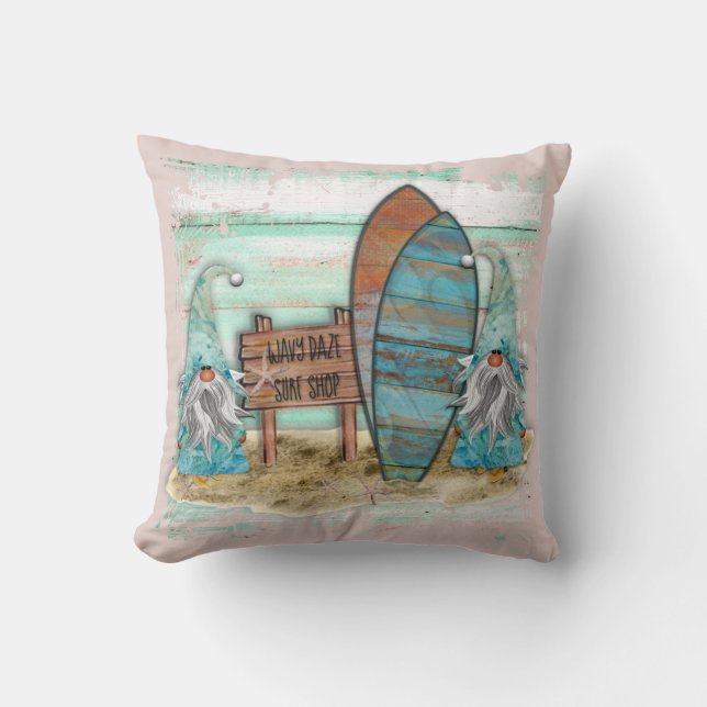 Almofada Surfing Tropical Watercolor Beach Gnomos (Frente)