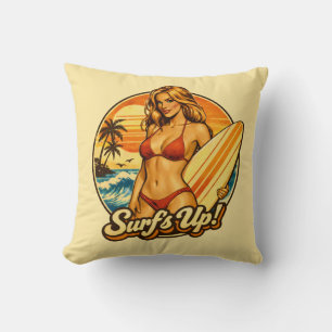 Almofada Surf's Up Biquíni Pin-Up Gráfico de Loja de Surf