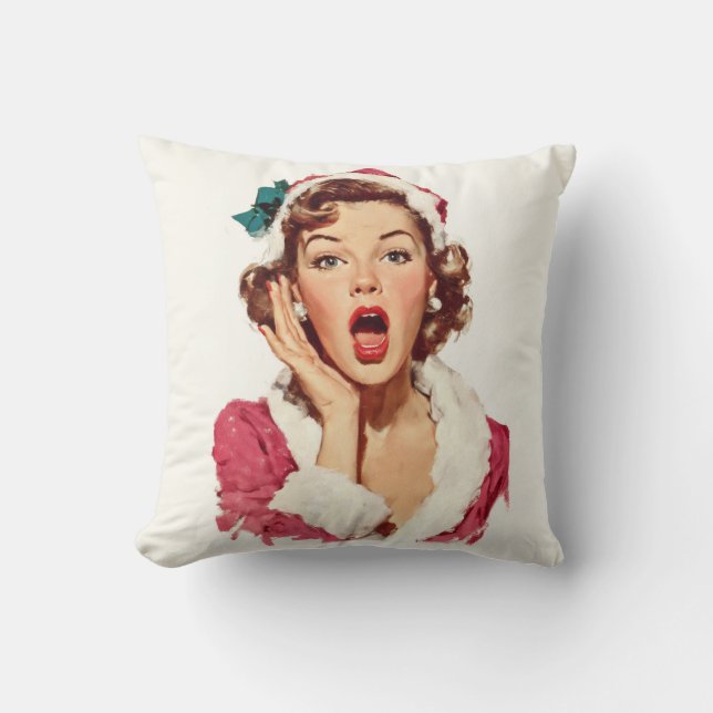 Almofada Surprised Retro Christmas Pin-Up (Frente)