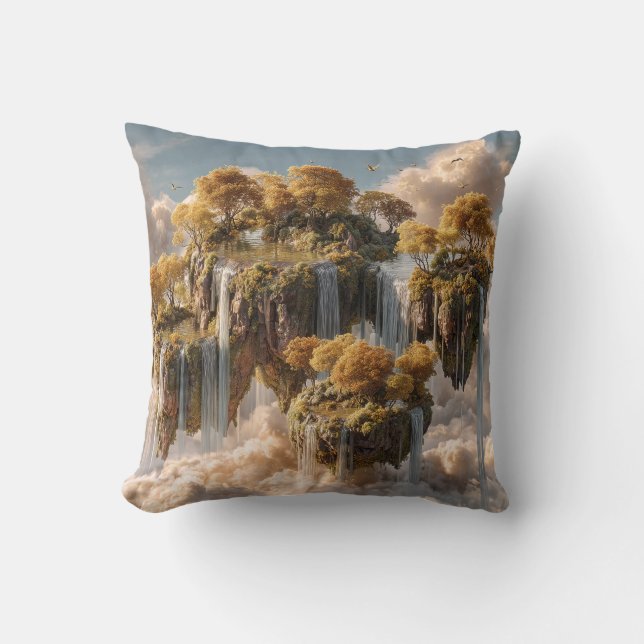 Almofada Surreal Floating Islands With Golden Trees (Frente)