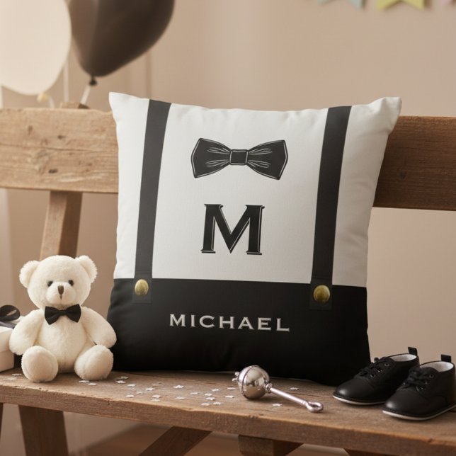 Almofada Suspenders & Bowtie Name Monogram Baby Boy  (Suspenders & Bowtie Name Monogram Baby Boy Throw Pillow
)