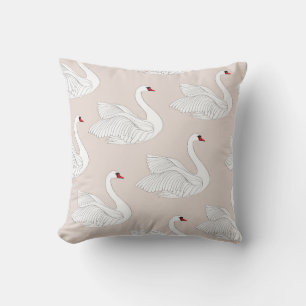 Almofada Swan Elegance: Padrão Branco Ornamental.