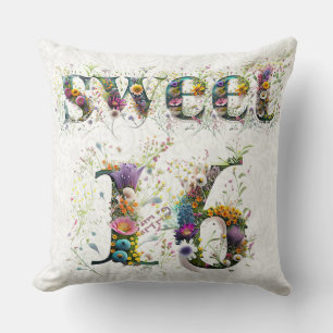 Almofada Sweet 16 Happy Birthday Wildflower Text