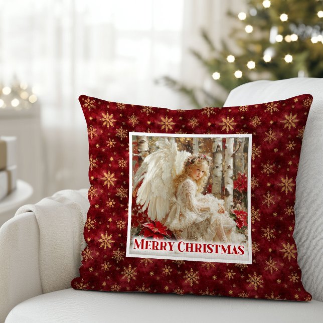 Almofada Sweet Angel Poinsettia Red Gold Kids Room Christma (Sweet Angel Poinsettia Red Gold Kids Room Christmas Pillow

)