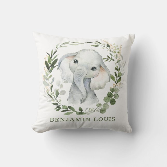 Almofada Sweet Baby Elephant Greenery Dourado Deixa Enferme (Frente)