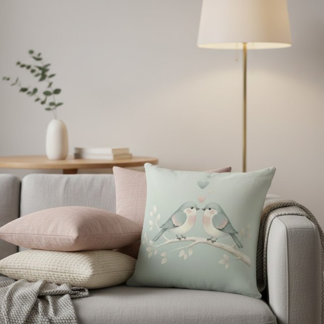 Almofada Sweet Pastel Love Birds: Whimsical Valentine Illus (Criador carregado)