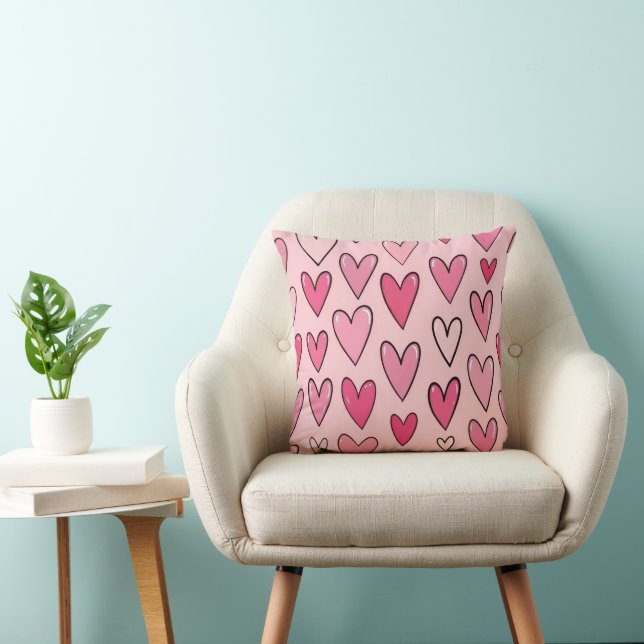 Almofada Sweet Pastel Pink Hearts Seamless Pillow  (Cadeira)